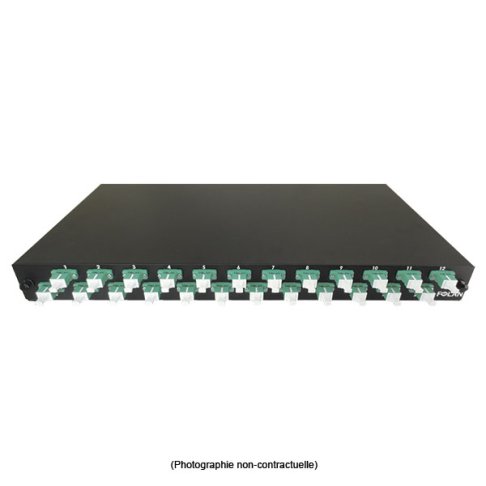 Tiroir optique coulissant métal DELPHI 1U – 1 Cassette – 12 Raccords et 12 Pigtails SCA - Fibre monomode G652D